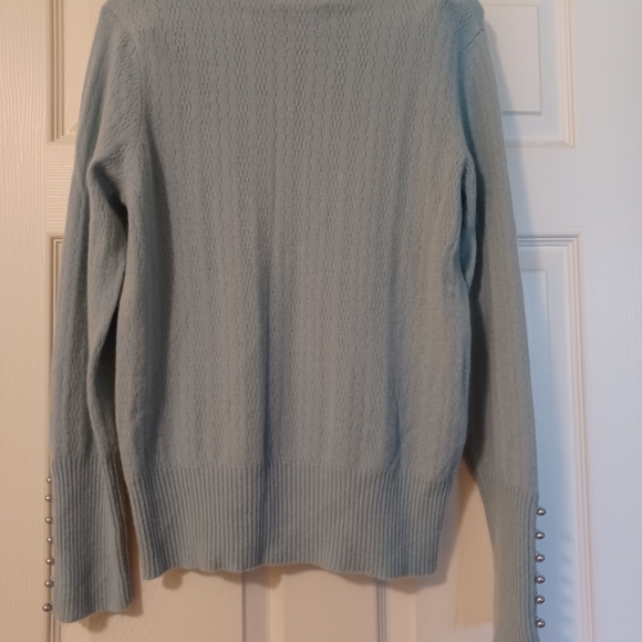 Mainbocker Womens Size XL Light Blue Cashmere Turtleneck with pearl button - Picture 6 of 8